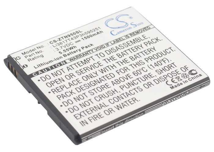Аккумулятор Cameron Sino 1500 мАч Li3817T43P3h595251 для ZTE Blade L Flash N789 + N798 N900D N9500 Q201T Q501T U808 V829|cameron