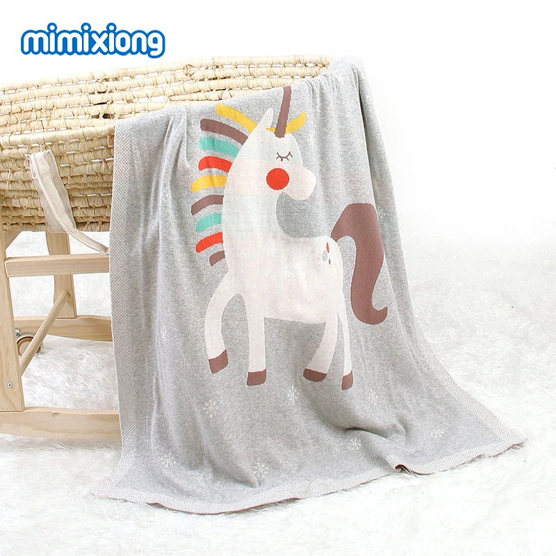 Baby Blankets Knitted Funny Unicorn Newborn Milestone Swaddle Sleepsack 100*80cm Children Playing Mat Toddler Stroller Bed Cover