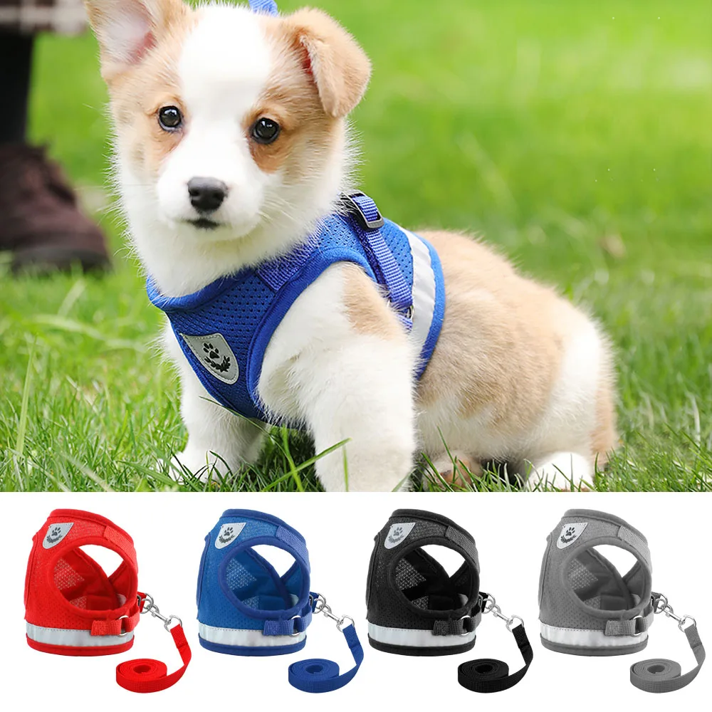 

Dog Cat Harness Pet Adjustable Reflective Vest Walking Lead Leash for Puppy Polyester Mesh Harness for Small Medium Dog