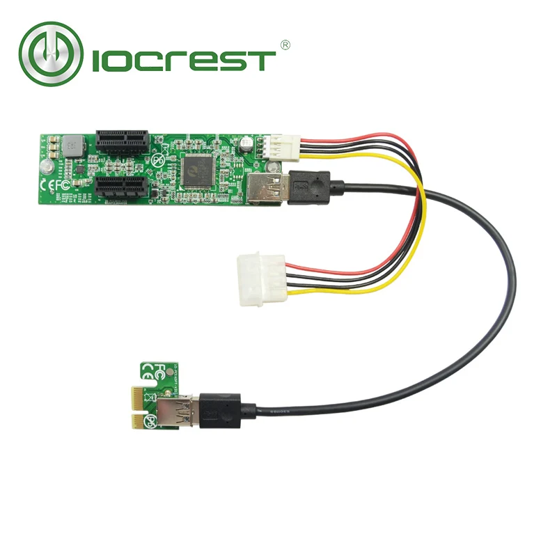 

IOCREST 1 to 2 Ports PCI-E x1 riser card pci express extension board switch multiplier hub riser card with USB 3.0 Cable mining