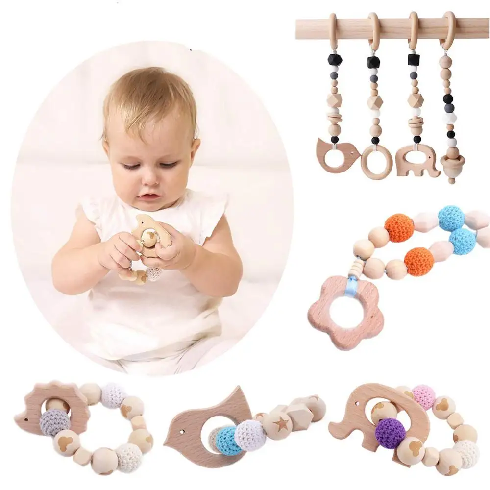 

Cute Cartoon Animal Natural Beech Teething Wooden Teether Rodent Tiny Rod Baby Teether Pendant For Pacifier Chain Teething Toys