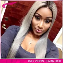 100% virgin brazilian glueless ombre grey lace front wig two tone Brazilian gray human hair full lace wigs 150% Density freeship