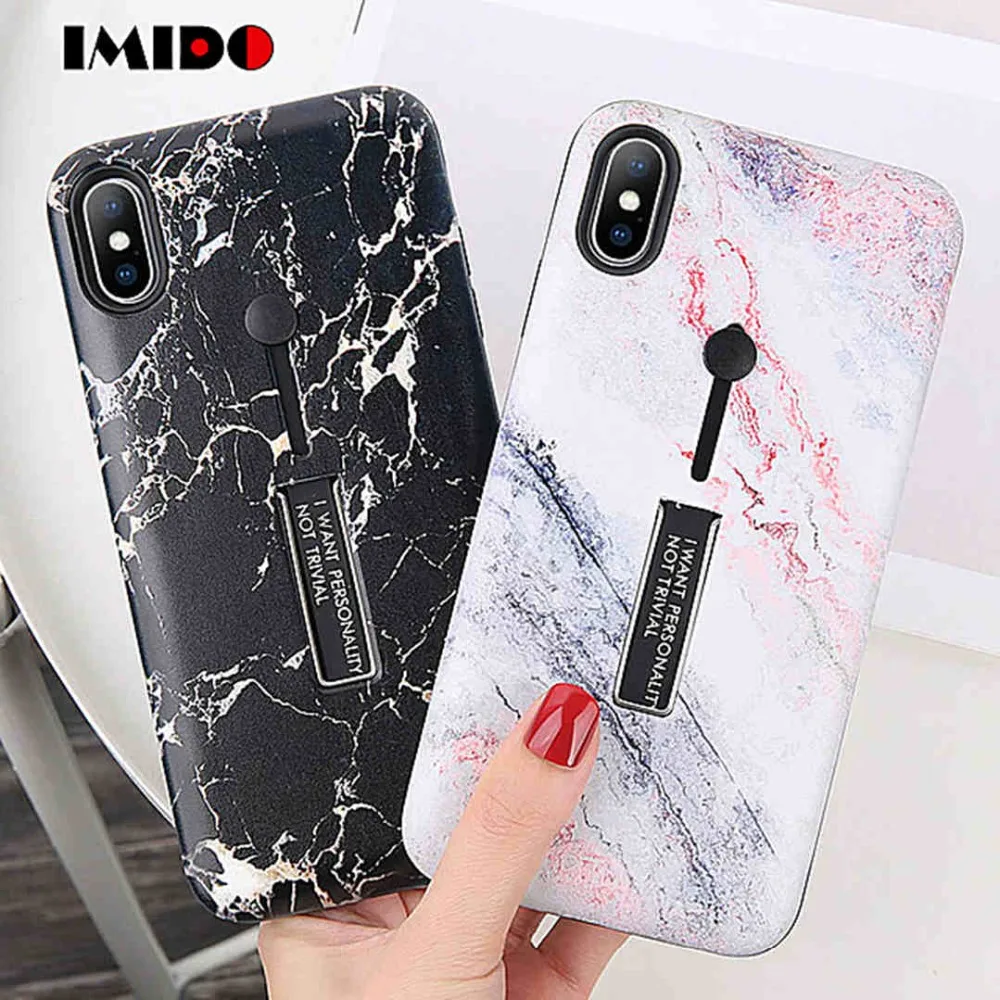 

IMIDO Marble Pattern Phone Case For iPhone X XS MAX XR 8 7 6 6S Plus Hide Ring Stand Holder TPU Silicon Cover For iPhone 7 Coque