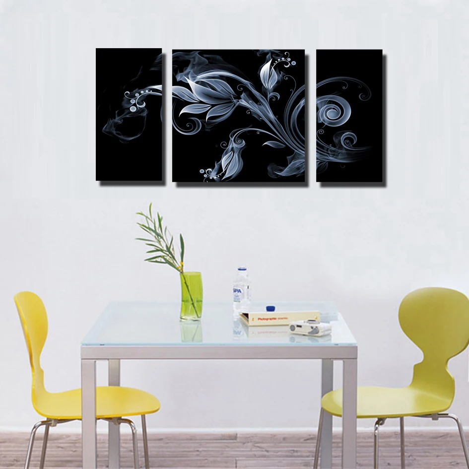 Canvas Art Painting Flowers On Black Background 3 Panels Wall Art Pictures Home Decorative Canvas Art For Living Room Or Office Painting Flower Canvas Artwall Pictures Aliexpress