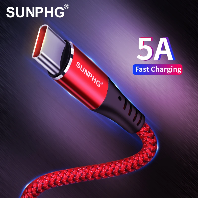 

SUNPHG 5A USB Type C Cable Super Fast Charge for Huawei p30 Samsung s9 USBC Data Cable Charger Phone Charging USB-C Type-C Cable