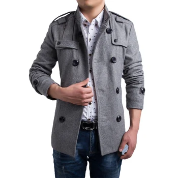 

2018 New Fashion Men Woolen Blend Coat Winter Jacket Trench Coat Outerwear Overcoat Double Breasted Peacoat Male Windbreaker