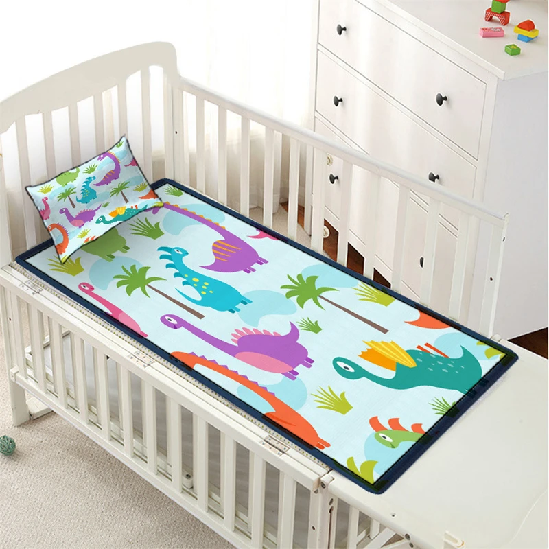 cheap Cartoon Dinosaur Summer Mattress Protector Cover Washable Bed Topper Sheet Children Ice Silk Boys Baby Summer Sleeping Bed Mat