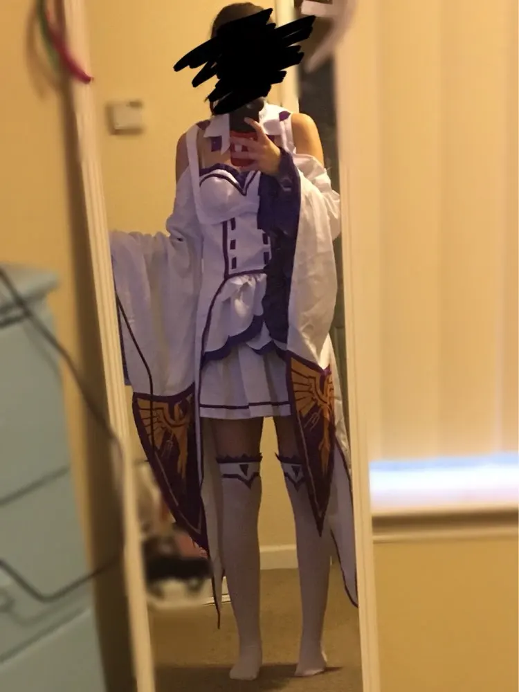 New ReZero kara Hajimeru Isekai Seikatsu Emilia Cosplay Costume Fancy Dress+Elf Ears Halloween Adult Costumes for Women (43)