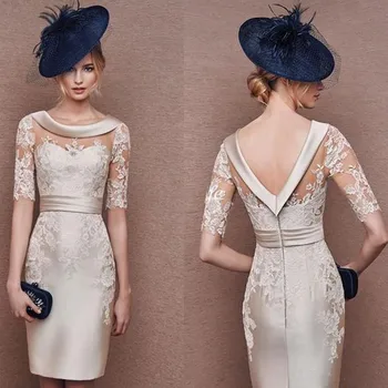 

Plus Size Scoop Evening Dresses 2020 Sheath Knee Length Appliques Half Sleevs Evening Prom Gowns Pageant Dress Vestiods