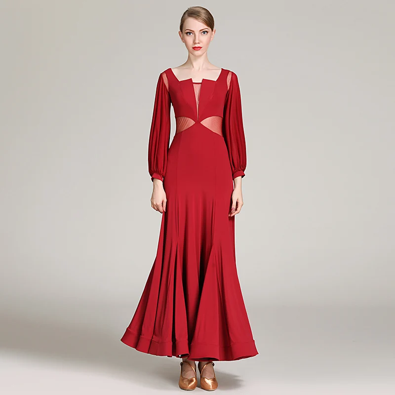 Стандартное бальное платье платья для общественных мероприятий платье для румбы для танцев испанский костюм бальное платье вальс Одежда для танцев длинное платье - Цвет: red