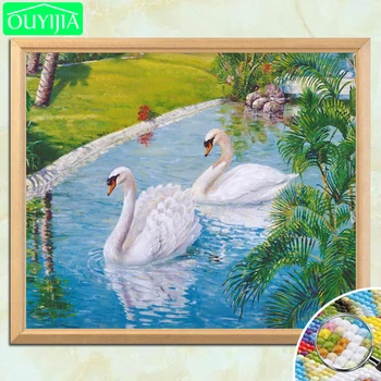 

OUYIJIA Two Swans In The Park 5D DIY Diamond Painting Full Square Diamond Embroidery Picture Rhinestones Mosaic Decor Painting