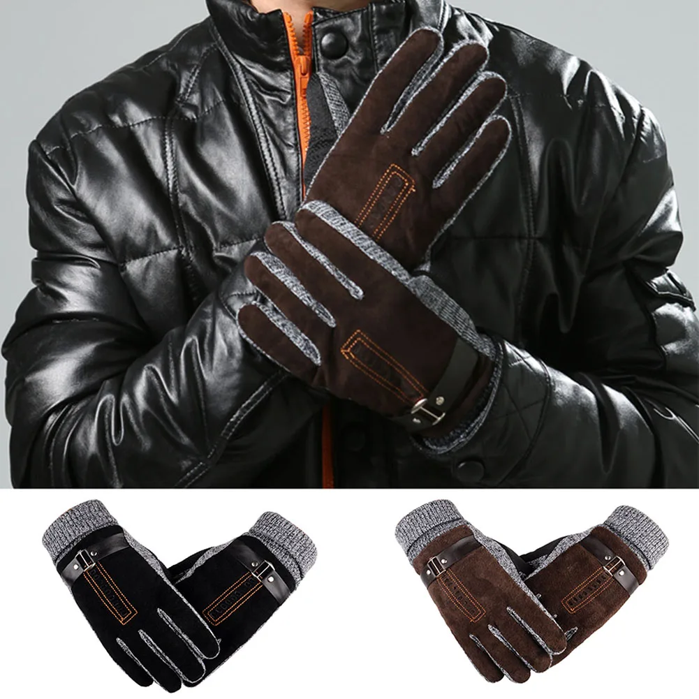 Новые мужские перчатки зимние ветрозащитные уличные перчатки из искусственной кожи прочные толстые теплые мягкие перчатки#1116