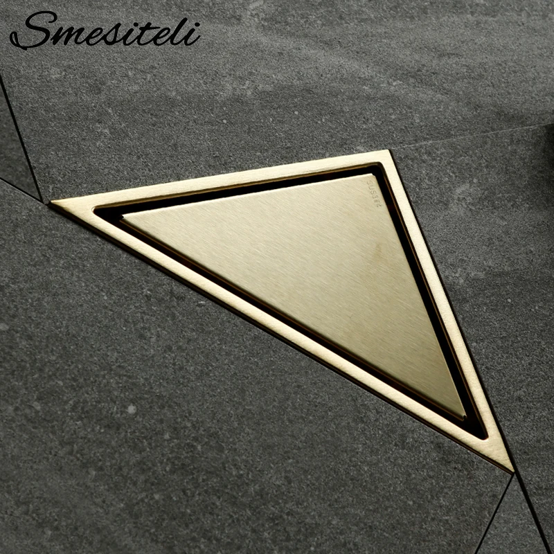 Smesiteli Bathroom Hidden Type Sink Drains Triangle Tile Insert Floor Drain Stainless Steel Brushed Gold Shower Drain 232*117mm