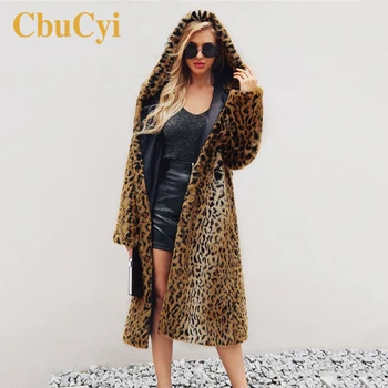 

Winter Women Long Coats Wool Plus Size Hooded Faux Fur Overcoat Leopard Color Warm Thick X-Long Coat Women Patchwork Fur Coats