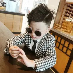 Детский костюм 2019 года, новая весенняя черно-белая маленькая клетчатая куртка + брюки, детский костюм из двух предметов, маленький костюм