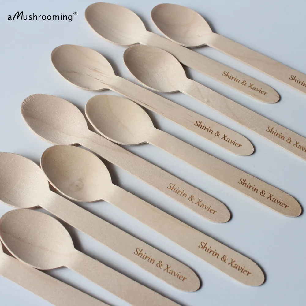 50 Personalized Wedding Engagement Party Disposable Wooden Spoons