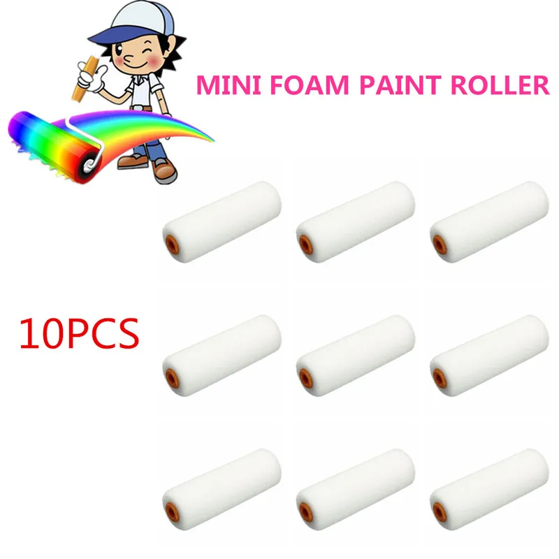 

10PCS 100mm Mini White Durable Foam Paint Roller Sleeves Painting Decorating Sponge Rollers Art Sets Painting Supplies