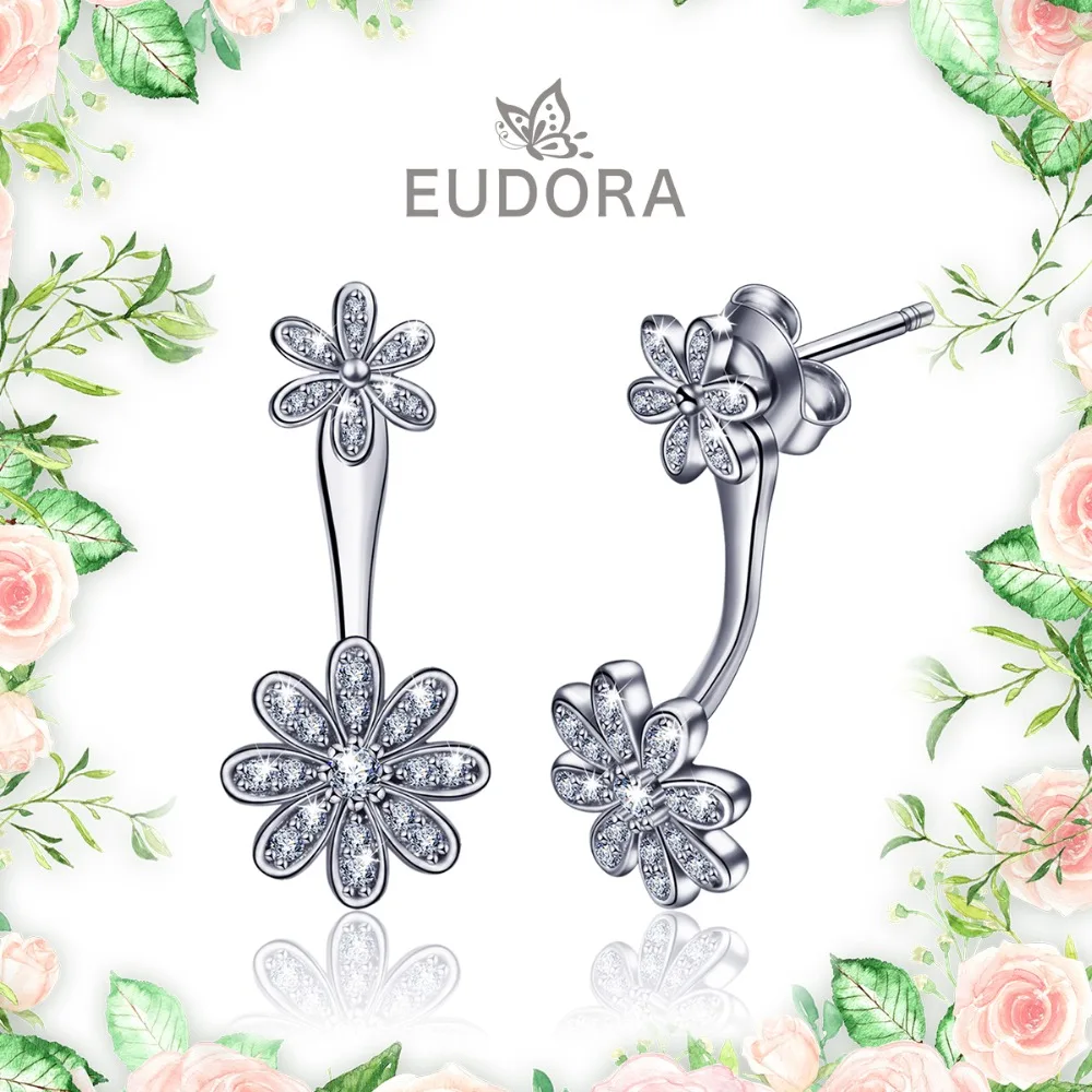 

EUDORA 925 Sterling Silver Shiny Clear CZ Flower Drop Earrings Romantic Blossoms CZ Earrings for Women Fine DIY Jewelry CYE003