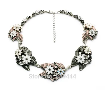 

New Dessin Factory Sales Hot Jewelry Elegant Lady Big Unique Flower Glass Crystal Jewelry Chunky Necklace
