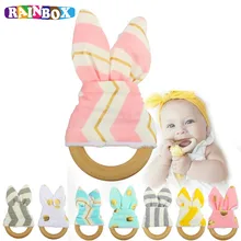 Hot Sale Baby Teething Ring Teether Natural Wood Circle With Fabric Wooden Rattle Teething Training Newborns