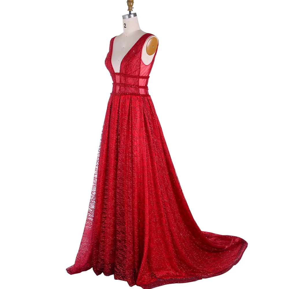 BeryLove A Line блестящее красное платье для выпускного вечера длинное глубокий v-образный вырез платье для выпускного вечера es платья для выпускного вечера торжественные Вечерние Платья Vestidos De Fiesta