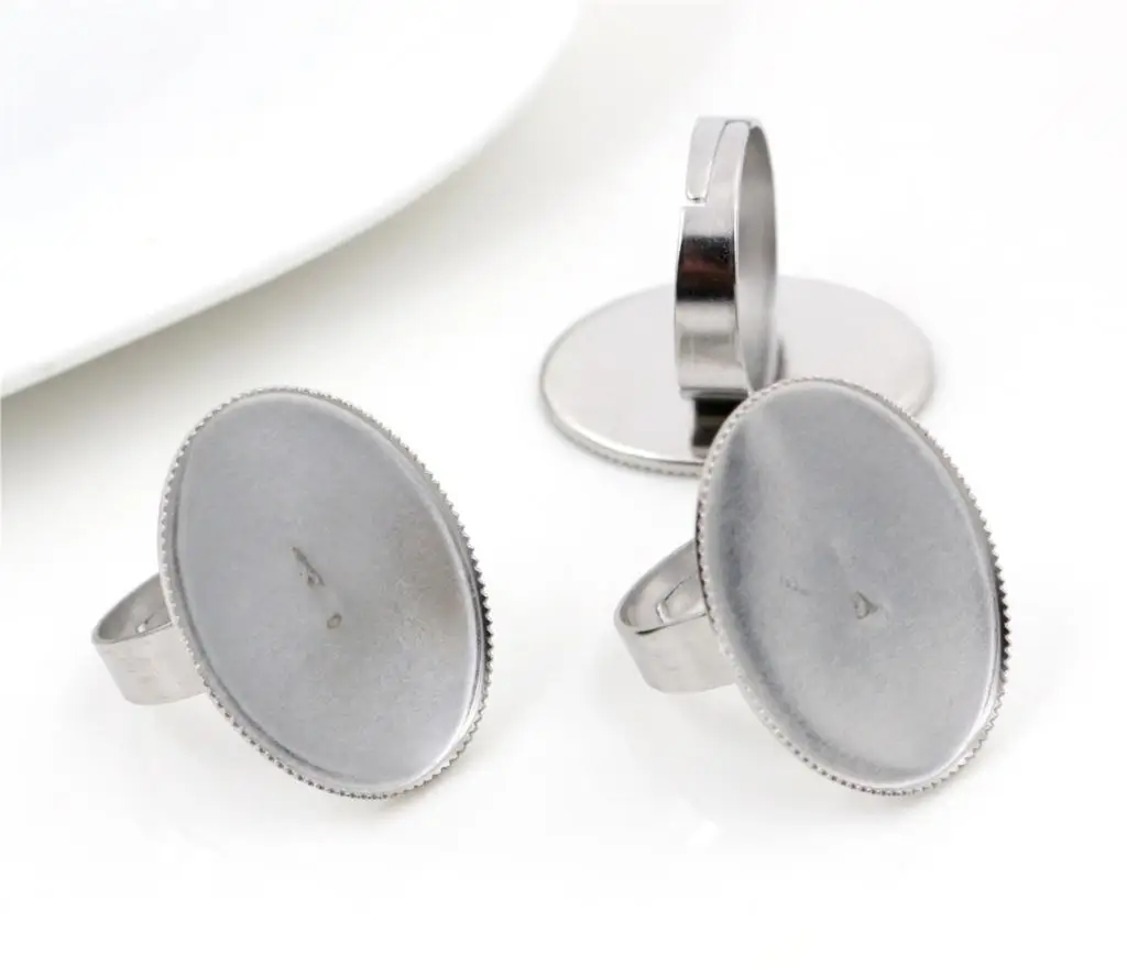 18x25mm 10pcs/Lot No Fade Stainless Steel Adjustable Ring Settings Blank/Base,Fit 18*25mm Glass Cabochons-T1-21
