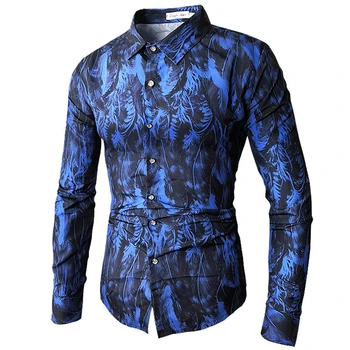 

Patchwork Print Shirt Men 2018 Mens Long Sleeve Shirt Korean Mens Fashion Clothing Designer Pattern Shirt Club Party Prom Shirt