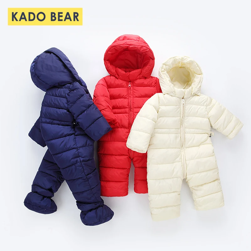 

Newborn Baby Girl Boys Romper 2018 Winter New Hooded Warmer Kids Jumpsuit Long Sleeve Solid Color Cute Zipper Children Clothes