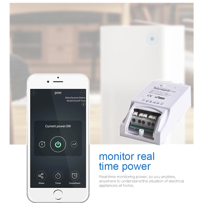 

Sonoff Pow Smart Home Automation Module Timer Power Consumption Measurement 16A/3500w Sonoff Pow R2 Diy Wireless Switch
