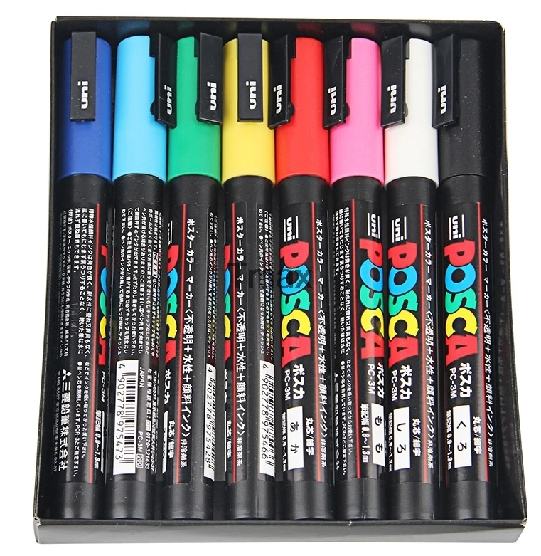 Mitsubishi Uni Posca PC 3M Paint Marker Fine Tip 0.9mm 1.3mm 8 colors/box Art Markers Office