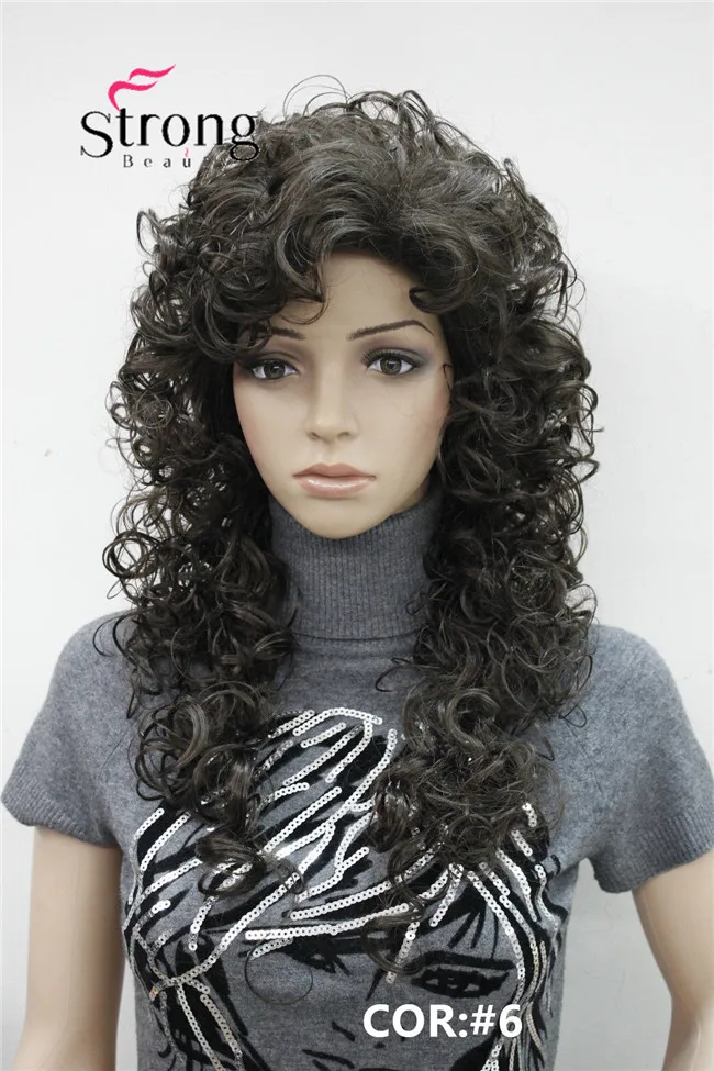 E-ROX+5 6# Fashion women's full wigs Dark Chocolate loose curly 60cm long synthetic wig 6#(3)