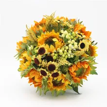 Цветной Подсолнух свадебные букеты с жемчугом ручной работы искусственные богемные Свадебные цветы для сестры