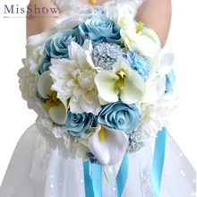 Красивый синий белый свадебный букет ручной работы искусственная лилия Пион цветок buque casamento свадебные искусственные цветы украшения