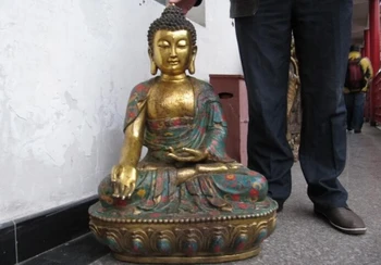 

USPS to USA S2964 China Fane Old Bronze Gild cloisonne Tathagata Shakyamuni Amitabha Buddha Statue