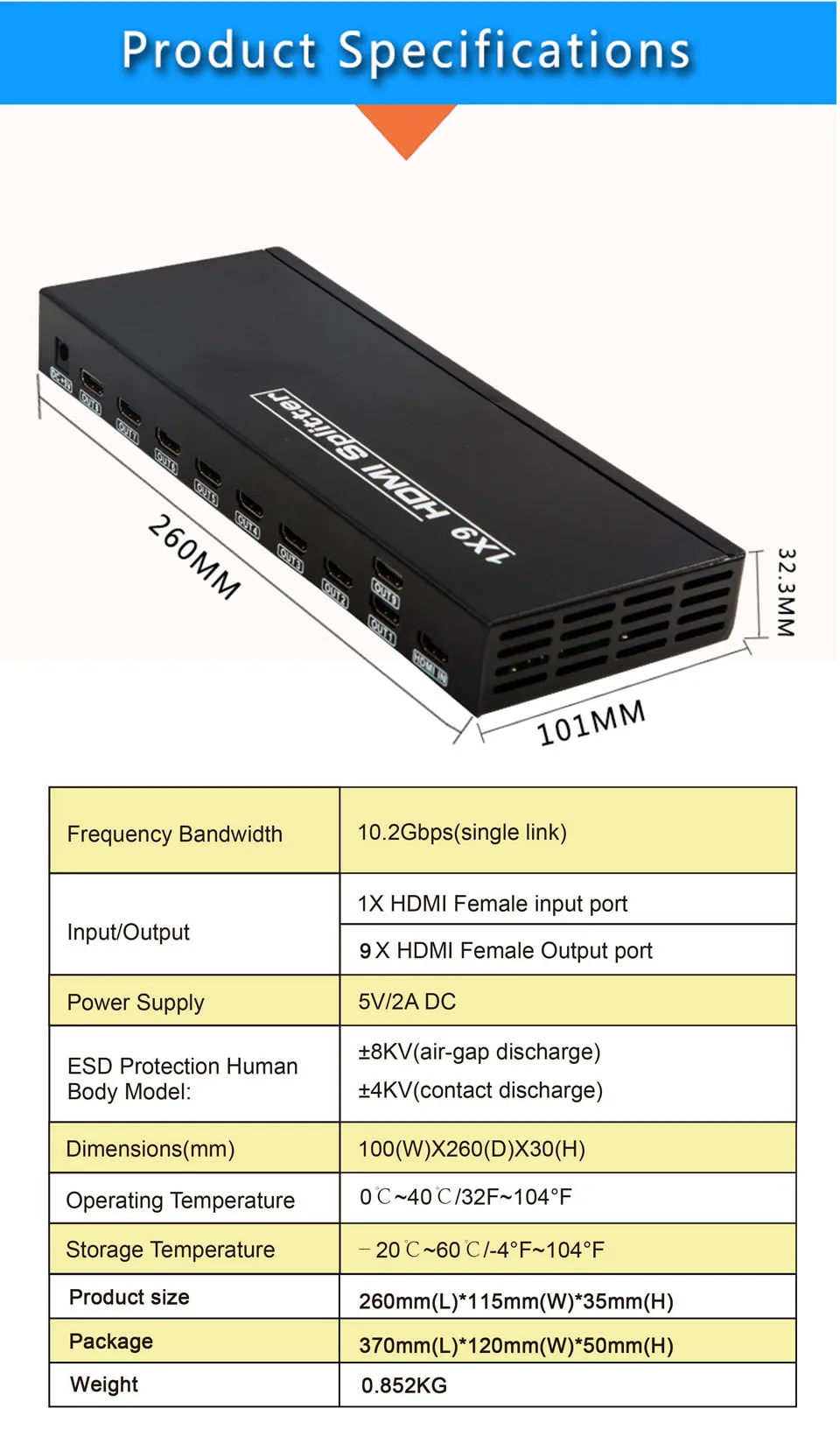 SZBITC видеостена процессор с разрешением 4 K HDMI с разветвителем 1X9 Порты и разъёмы HDMI распределяет 1 9 out для HD ТВ, DVD, ТВ, PS3, компьютер, мультимедиа