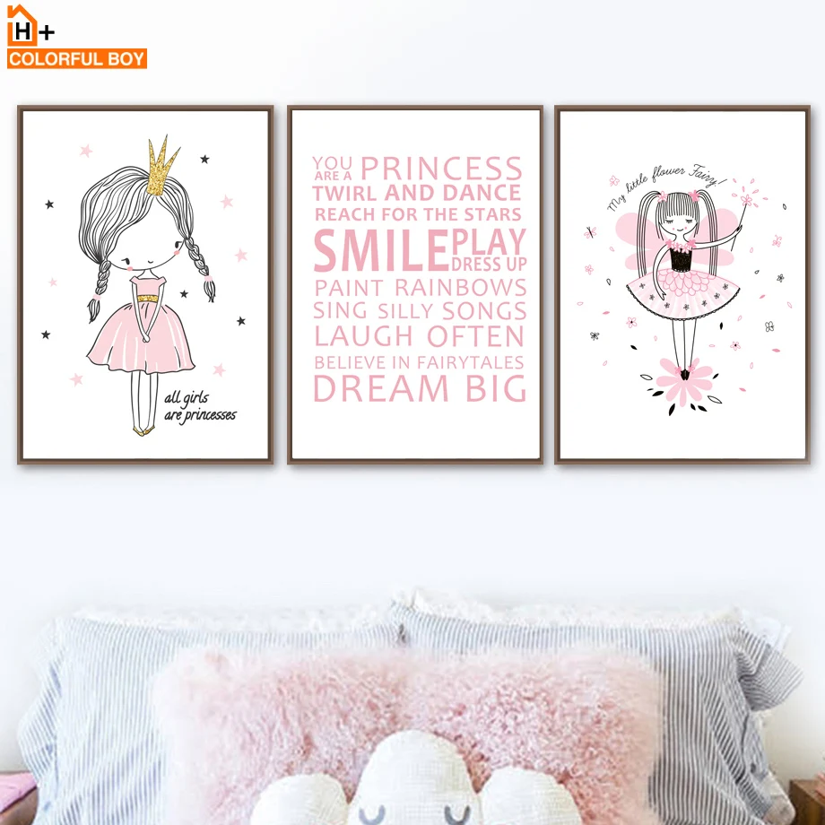 

COLORFULBOY Wall Art Print Canvas Painting Princess Girl Quotes Poster Nordic Style Kids Decoration Wall Pictures Girl Room