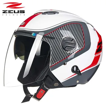 

Four seasons ZEUS Red white double lenses motocross motorcycle helmet ZS-202FB half face motorbike helmets scooter bike