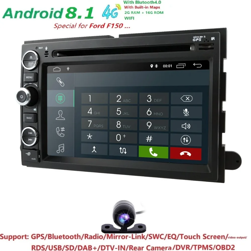 

7 inch 2GB RAM Android 8.1 In Dash Car Radio DVD Player For 2004-2014 Ford F150 F250 F350 4G WIFI Mirror Link Bluetooth DAB DVBT