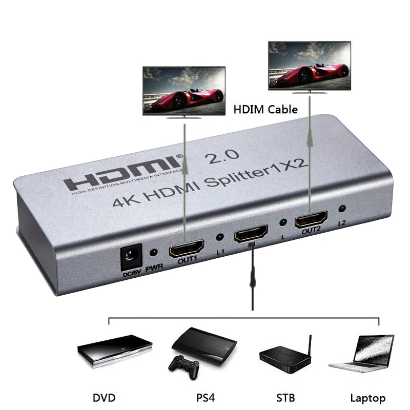 1X2 4K Переходник HDMI разветвитель 1-In 2-Out, 4 K/60Hz 3D HDMI2.0, HDCP2.2, 8 способов управления EDID для CCTV HDTV HD плеер