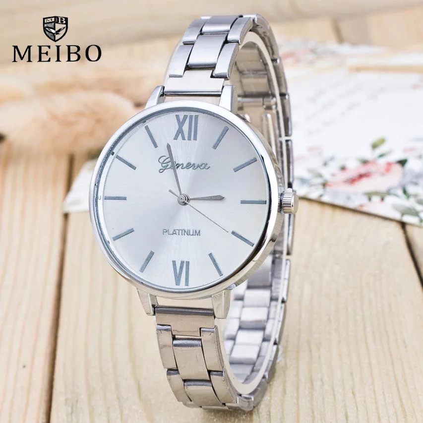 

MEIBO Brand Women Watches Fashion Wristwatches 2017 New Geneva Ladies Elegant Watch full Stainless Steel Watch Men Quartz Montre
