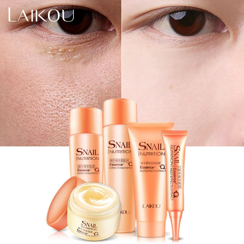 

5 Pieces / Set LAIKOU Snail Extract Skin Care Suit Cosmetics Whitening Anti-wrinkle Anti-aging Moisturizing Nourish Face Care