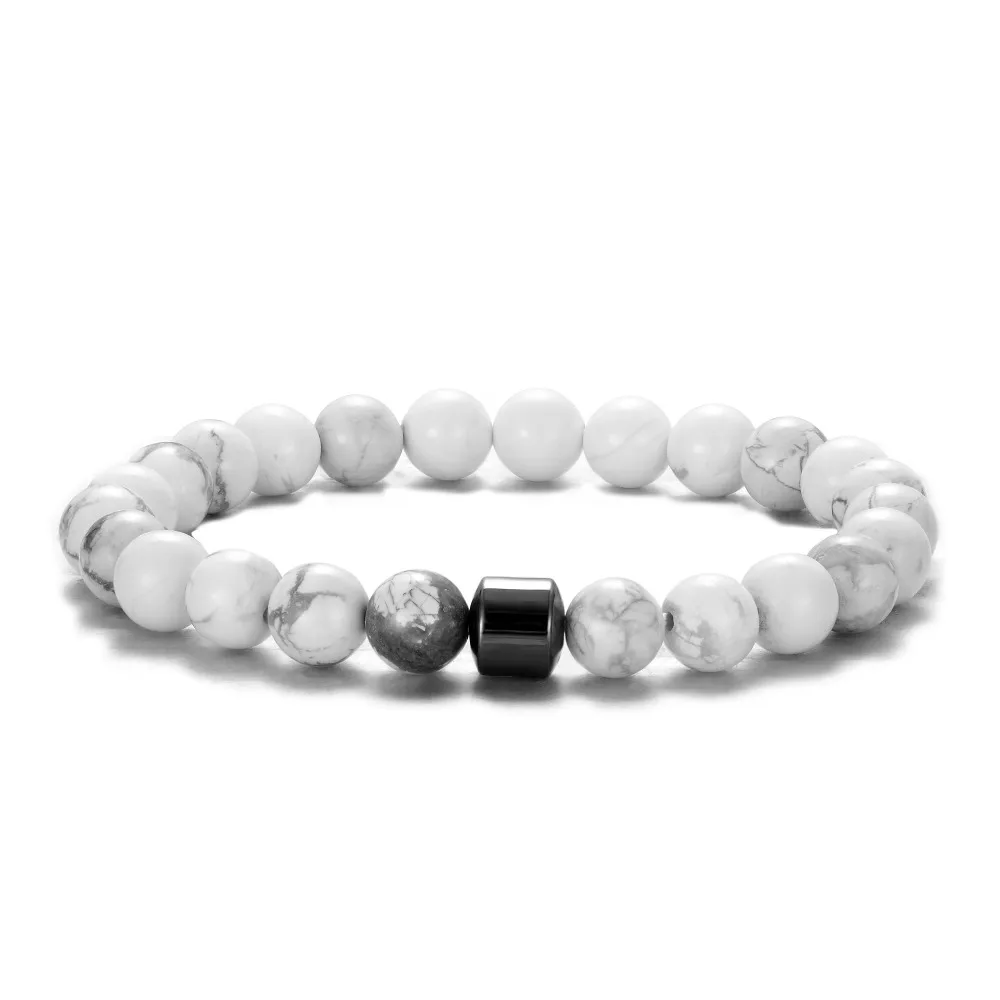2 Pcs/set White Black Natural Stone Beads Couple Bracelets Hematite With Tiger Eye Volcanic Stone Men Beaded Bracelet Jewelry