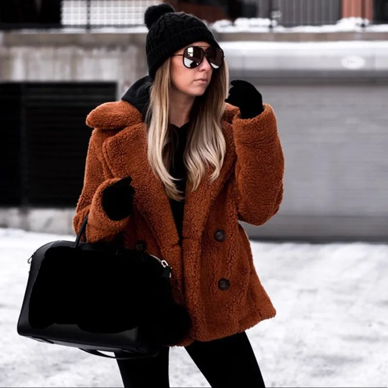 

2018 Autumn Winter New Women Long Woolen Coat Turn-Down Collar Faux Fur Plus Size Coat Female Casual Loose Overcoat