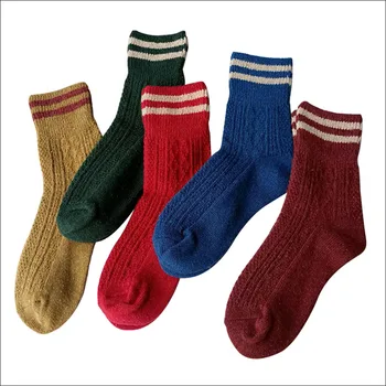 

New Solid Winter Knitting Cashmere Socks Women Warm Rabbit Wool Socks Women's Thicken Socks Girl Casual Socks 5 pairs/lot