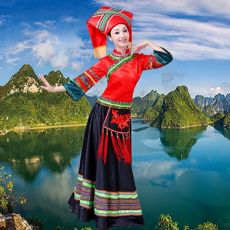 Hmong дизайн одежды Женские китайские традиционные народные танцевальные костюмы современная одежда hmong thnic сценическая танцевальная одежда AA4597