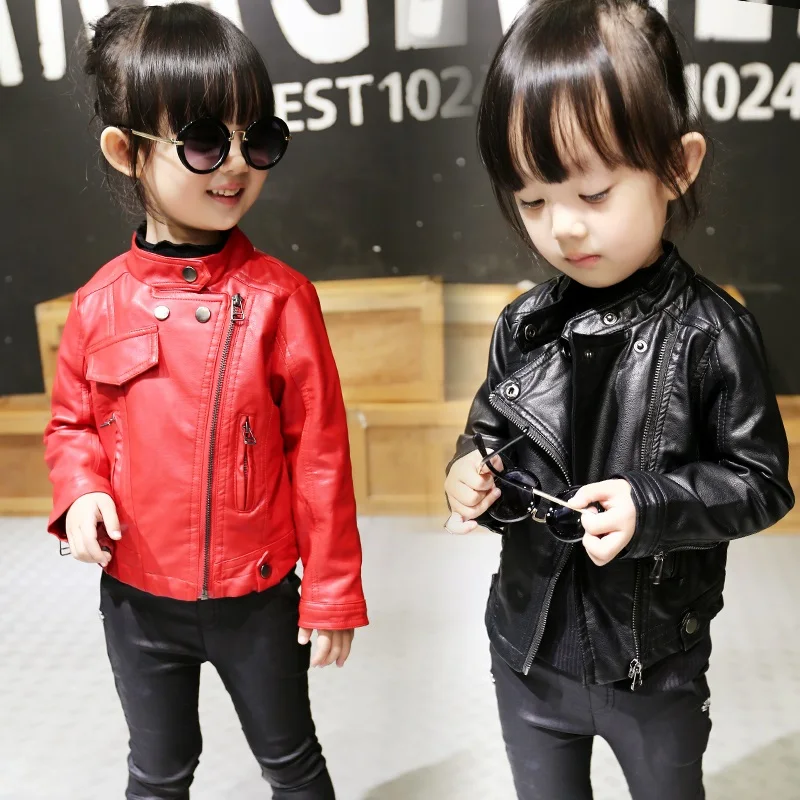 Kids Girls Jackets Motorcycle Leather Wind Coat Long Outerwear Outdoor Casual PU