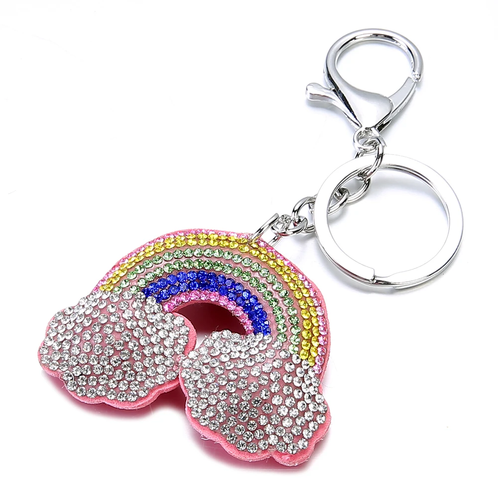 

Exquisite Full Crystal Charm Keychain Mix styles Animal Cute Rainbow Key Chain Holder Women Bag Hang Car Pendant Keyring trinket