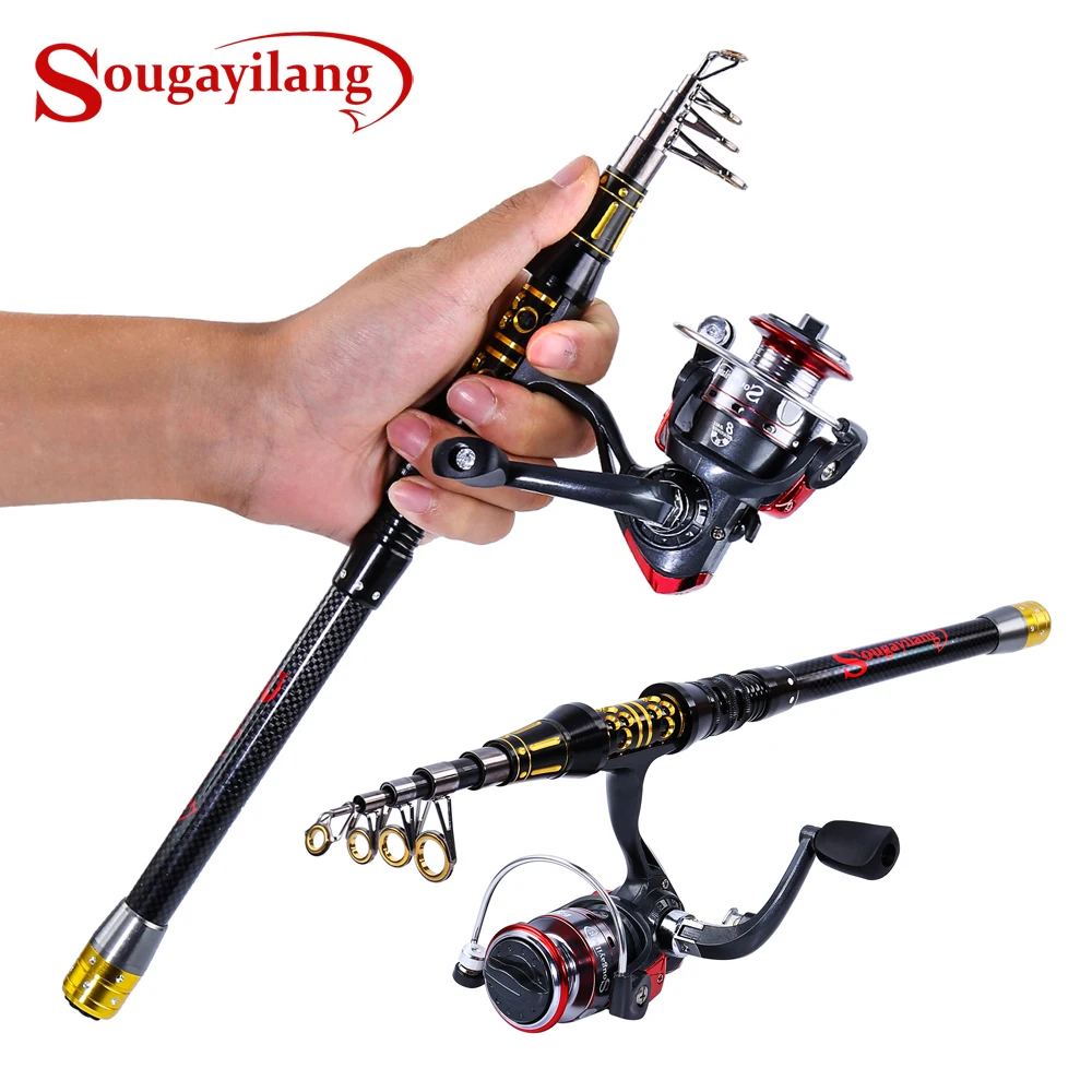 Sougayilang Telescope Fishing Rod Fishing Rod Reel Combo Portable