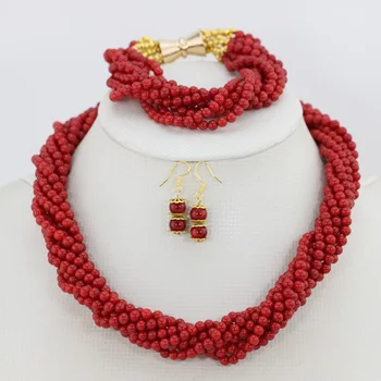 

Indian Bridal Jewelry Set Strands African Coral Beads Jewelry Set Free Shipping CJ004