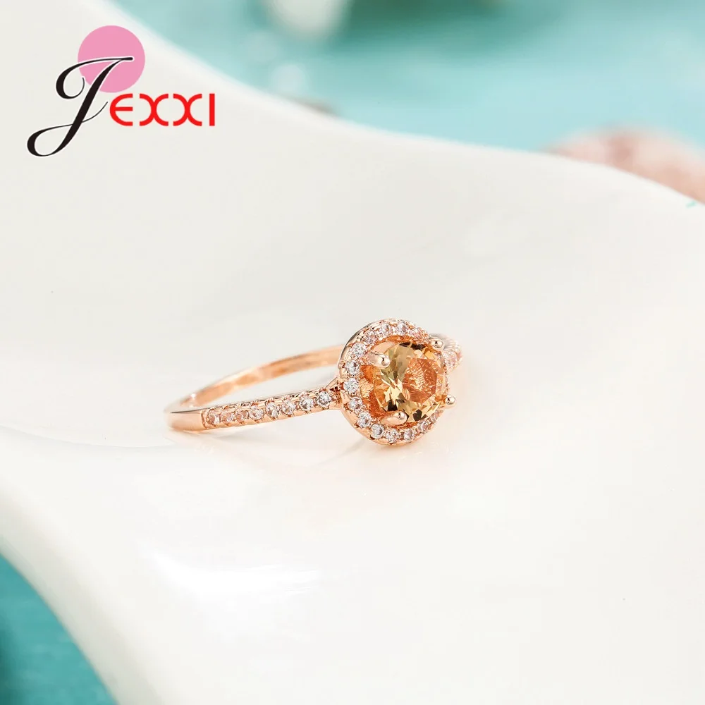 Самые популярные свадебные 5А+ прозрачные Кристальные кольца цвета розового золота для женщин, женские обручальные модные ювелирные изделия